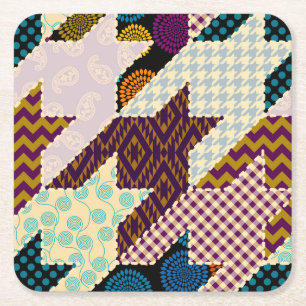 Patchwork Hunde Zahn: Vintag nahtloser Hintergrund Rechteckiger Pappuntersetzer