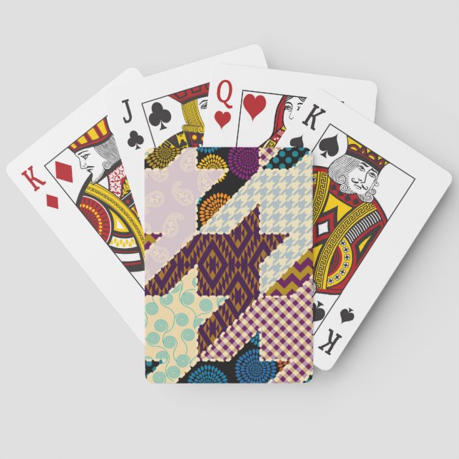 Patchwork Hunde Zahn: Vintag nahtloser Hintergrund Spielkarten (Rückseite)