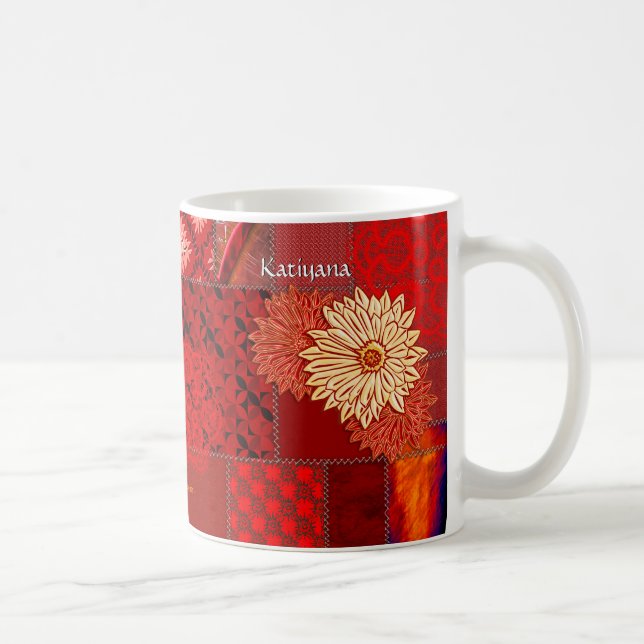 Patchwork in Red (Personalized Mug) Kaffeetasse (Rechts)