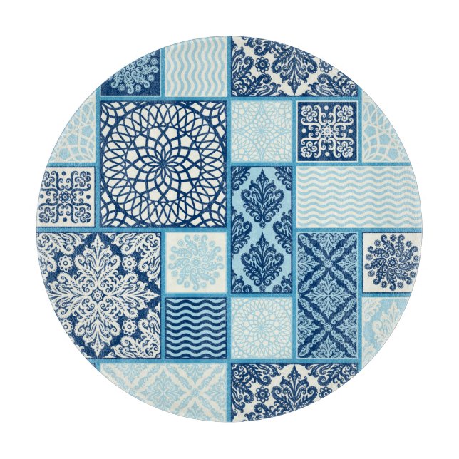 Patchwork-Kacheln, nahtloser Hintergrund. Schneidebrett (Vorderseite)