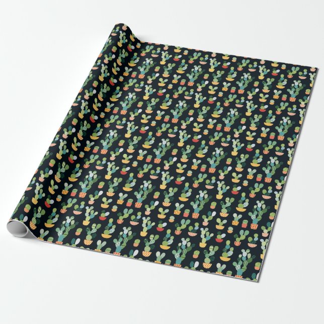 Patchwork-Kaktus-Pflanze Nahtloses Muster Geschenkpapier (Ungerollt)