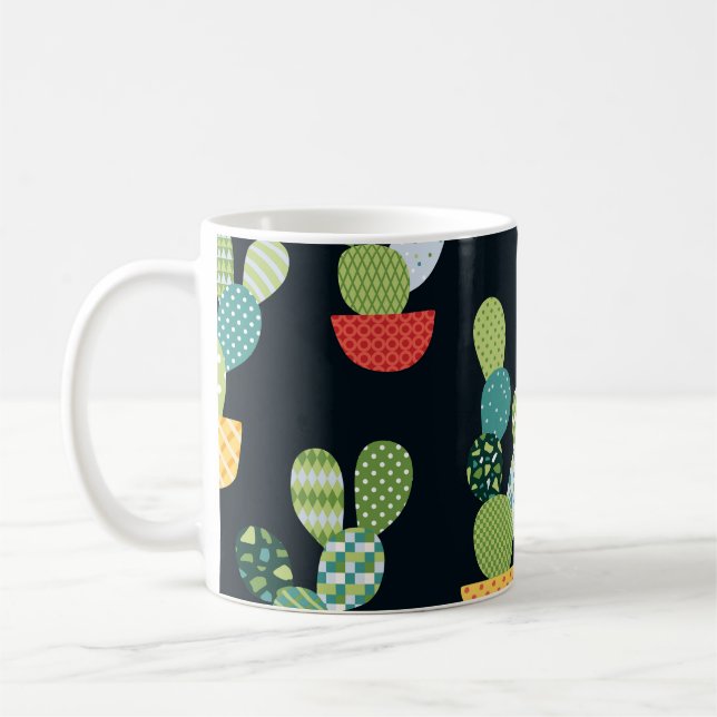 Patchwork-Kaktus-Pflanze Nahtloses Muster Kaffeetasse (Links)