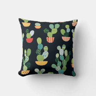 Patchwork-Kaktus-Pflanze Nahtloses Muster Kissen