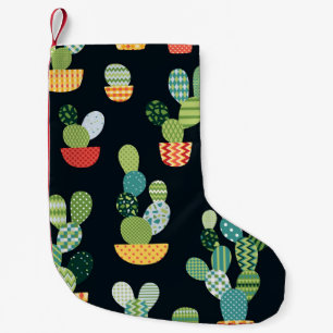 Patchwork-Kaktus-Pflanze Nahtloses Muster Kleiner Weihnachtsstrumpf