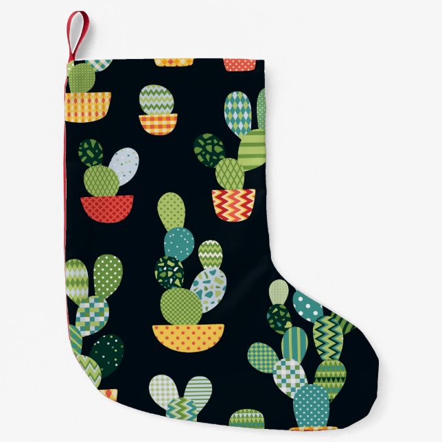 Patchwork-Kaktus-Pflanze Nahtloses Muster Kleiner Weihnachtsstrumpf (Vorderseite)