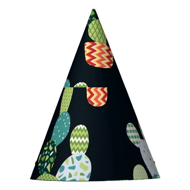 Patchwork-Kaktus-Pflanze Nahtloses Muster Partyhütchen (Vorderseite)