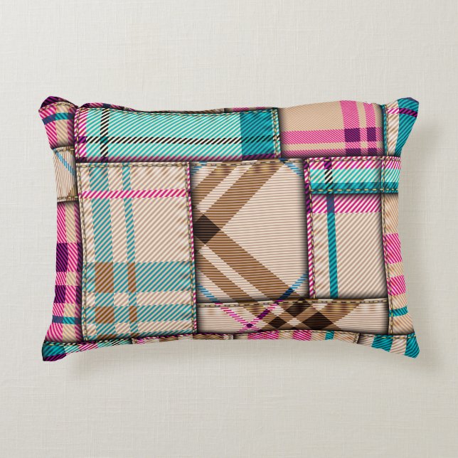 Patchwork Karierter, Vintager Nahtloser Hintergrun Dekokissen (Vorderseite)