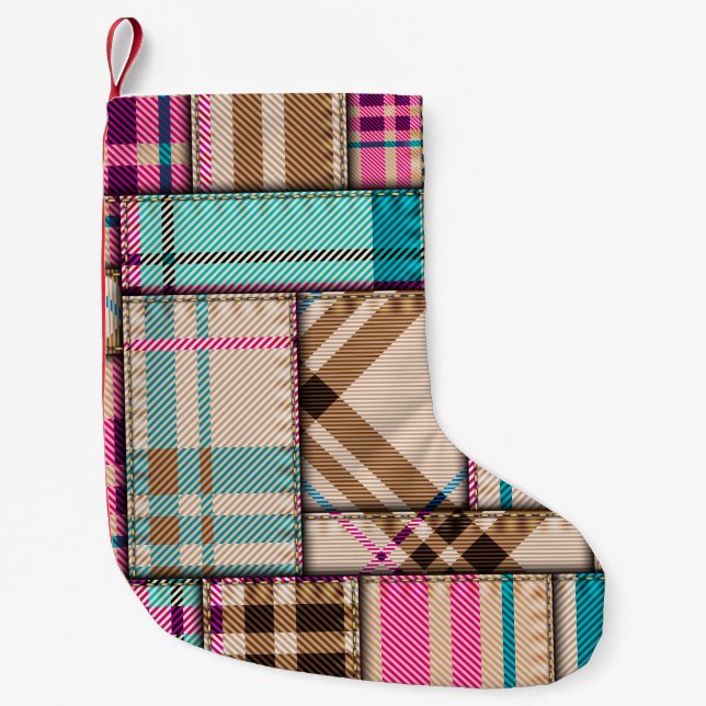 Patchwork Karierter, Vintager Nahtloser Hintergrun Kleiner Weihnachtsstrumpf (Vorderseite)