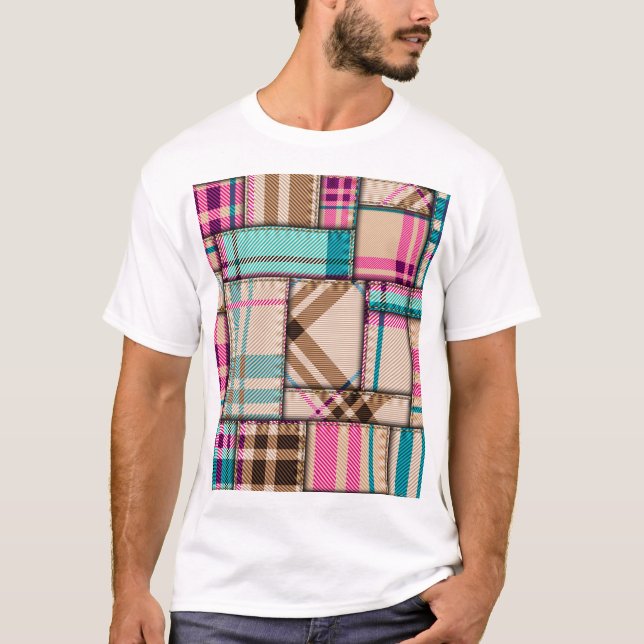 Patchwork-Karomuster, nahtloser Hintergrund im Vin T-Shirt (Vorderseite)