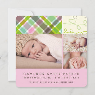 Patchwork Karos Baby Girl Birth Announccard Ankündigung
