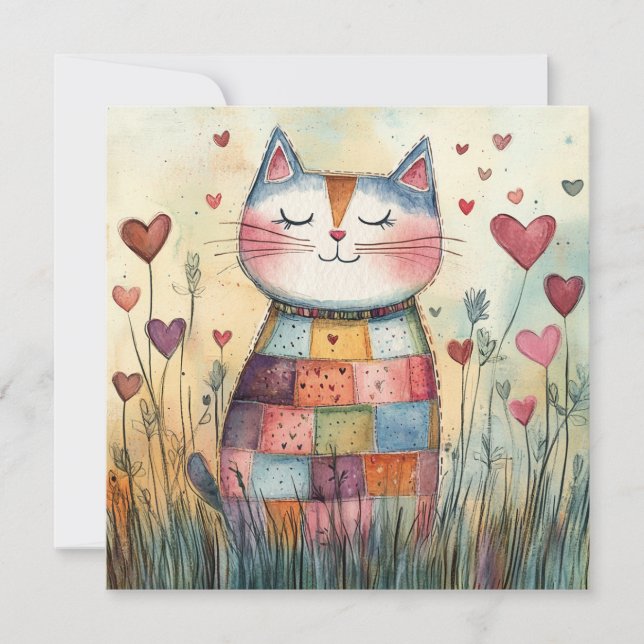 Patchwork Katze Valentine Feiertagskarte (Vorderseite)