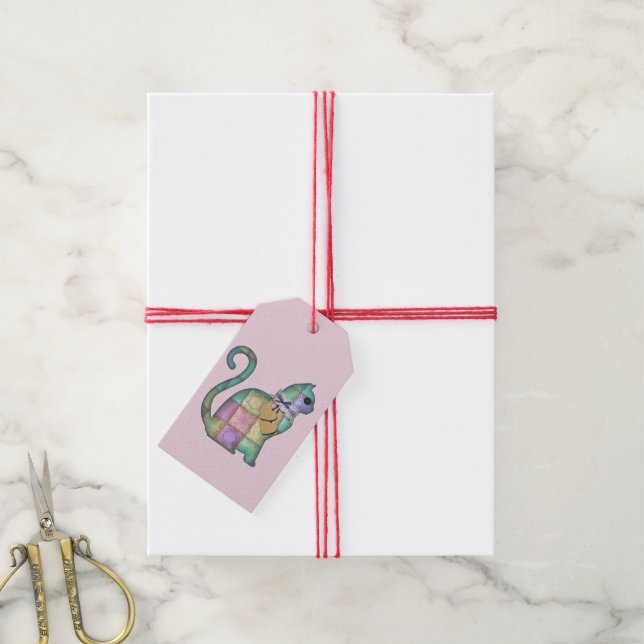 Patchwork-Katzengeschenkanhänger Geschenkanhänger (Mit Garn)