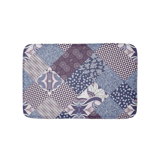 Patchwork-Kritzelei: Nahtloses Vintage-Boho-Muster Badematte (Vorderseite)