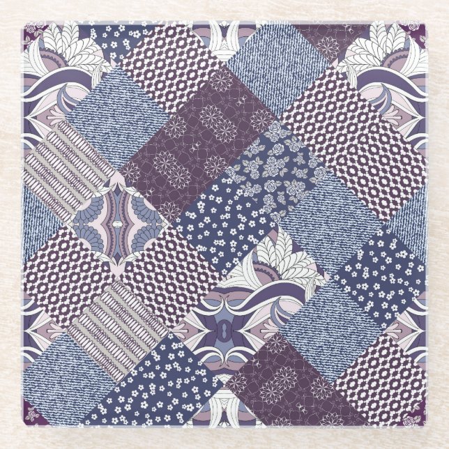 Patchwork-Kritzelei: Nahtloses Vintage-Boho-Muster Glasuntersetzer (Vorderseite)