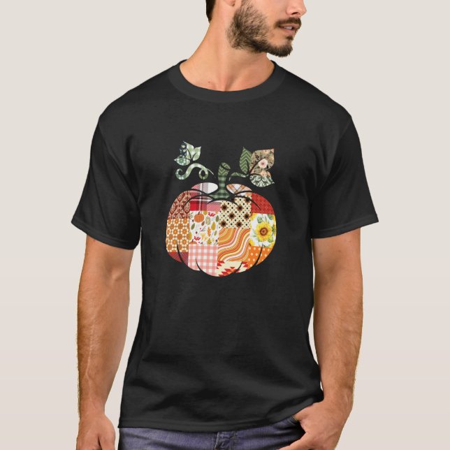 Patchwork-Kürbis-Halloween-Quilt Herbst-Vibes T-Shirt (Vorderseite)