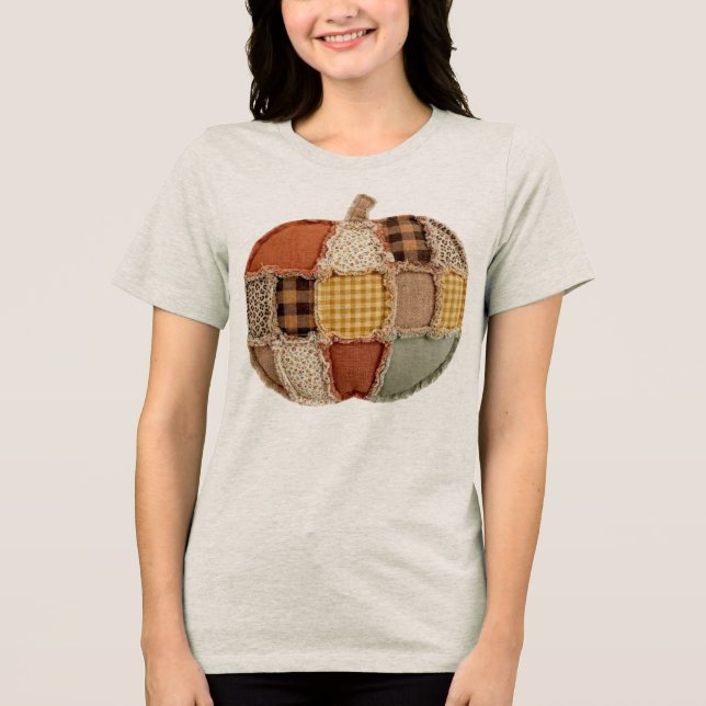 Patchwork-Kürbis  Tri-Blend Shirt (Vorderseite)