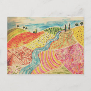 Patchwork Landscape Postcard Postkarte