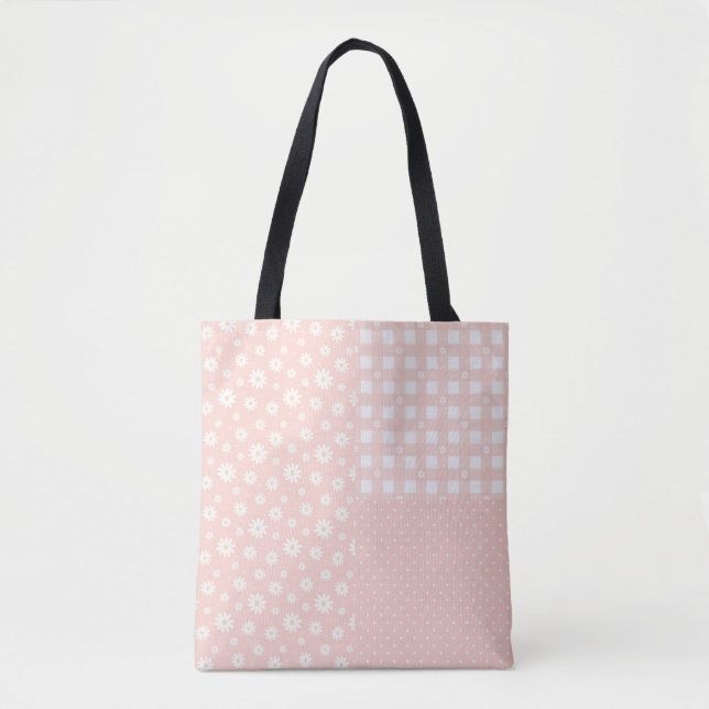 Patchwork Leicht rosa Niedliches Federmuster Tote  (Vorderseite)