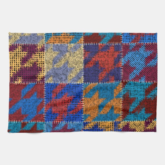 Patchwork-Leinwand: imitiertes Vintage-Muster. Geschirrtuch (Horizontal)