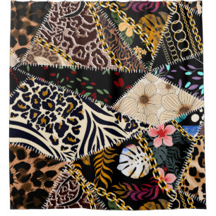 Patchwork Leopard: Ethnic Lining Design. Duschvorhang