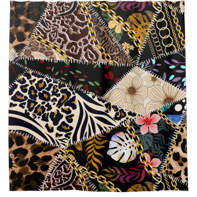 Patchwork Leopard: Ethnic Lining Design. Duschvorhang (Vorderseite)