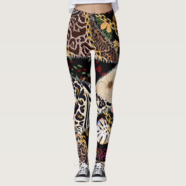 Patchwork Leopard: Ethnic Lining Design. Leggings (Vorderseite)