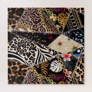 Patchwork Leopard: Ethnic Lining Design. Puzzle