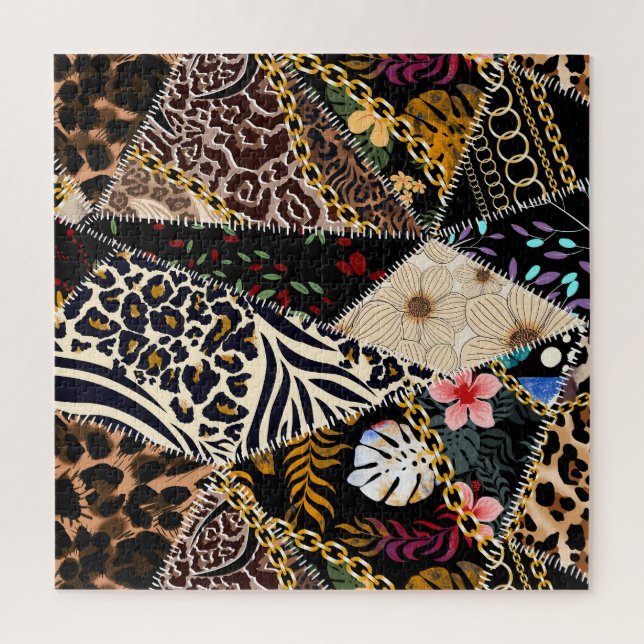 Patchwork Leopard: Ethnic Lining Design. Puzzle (Vertikal)