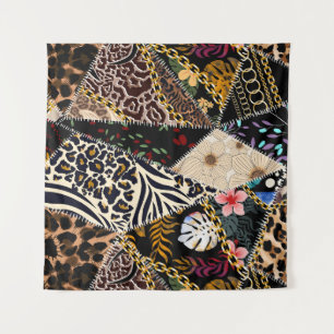 Patchwork Leopard: Ethnic Lining Design. Wandteppich