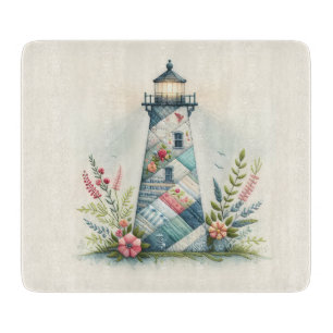Patchwork-Leuchtturm-Küstenblumen-Szene Schneidebrett