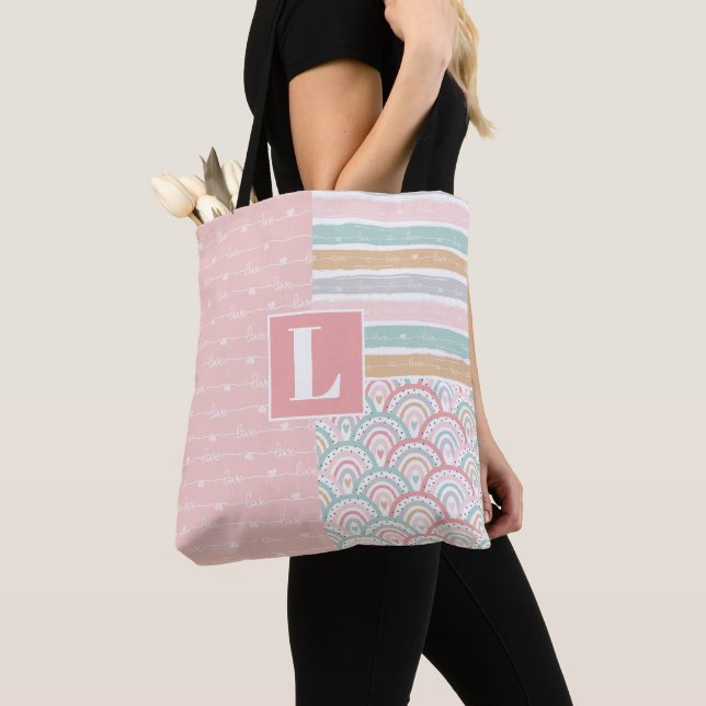 Patchwork Liebe Hearts Rainbow Monogram Tote Bag (Von Nahem)