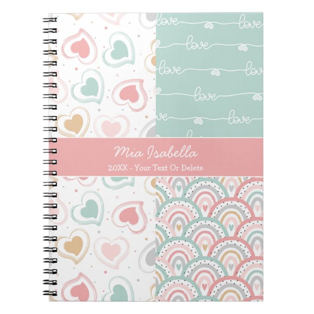 Patchwork Liebe Hearts Rainbow Pastel - Notebook Notizblock (Vorderseite)
