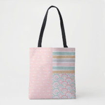 Patchwork Liebe Hearts Rainbow Pastel Tote Bag
