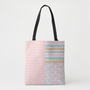 Patchwork Liebe Hearts Rainbow Pastel Tote Bag
