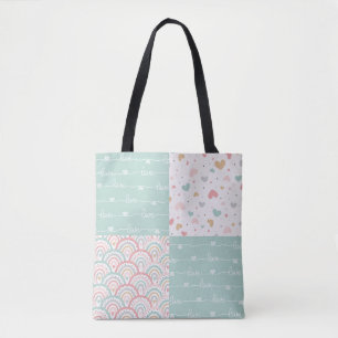 Patchwork Liebe Rainbow Pastel Hearts Tote Bag