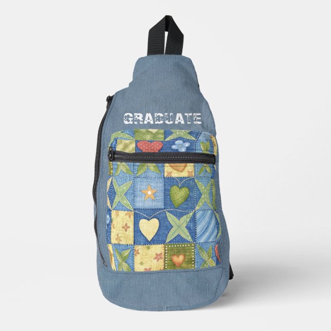 Patchwork Light Blue Denim Textur Crossbody Bag (Vorderseite)