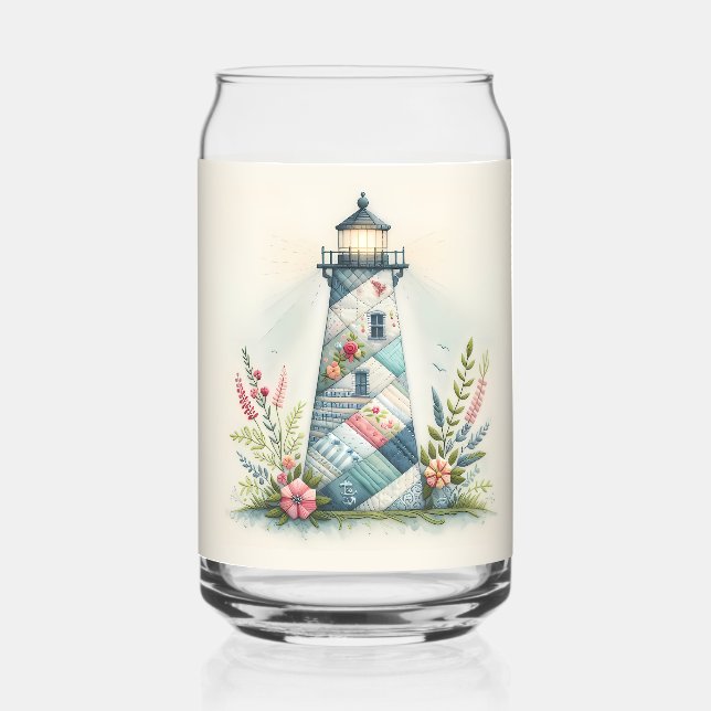 Patchwork Lighthouse Coastal Floral Scene Dosenglas (Rückseite)
