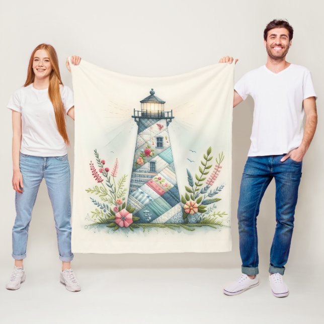 Patchwork Lighthouse Coastal Floral Scene Fleecedecke (Beispiel)