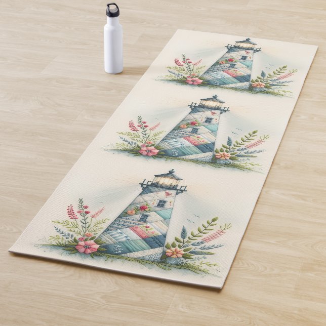 Patchwork Lighthouse Coastal Floral Scene Yogamatte (Beispiel)