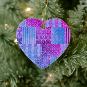 Patchwork Lila und blau Keramik Ornament