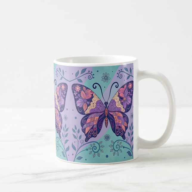 Patchwork Lila und Wasserschmetterling Kaffeetasse (Rechts)