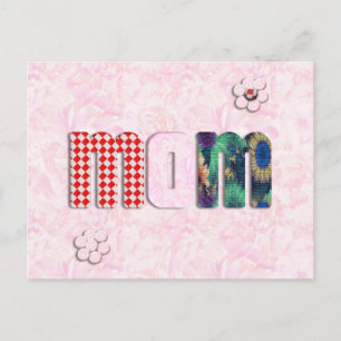 Patchwork "MAMA" mit Rosenhintergrund Postkarte