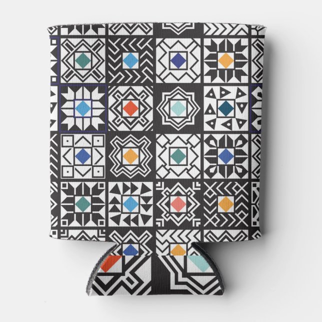 Patchwork Maori: Ethnisches Teppichdesign. Dosenkühler (Vorderseite)