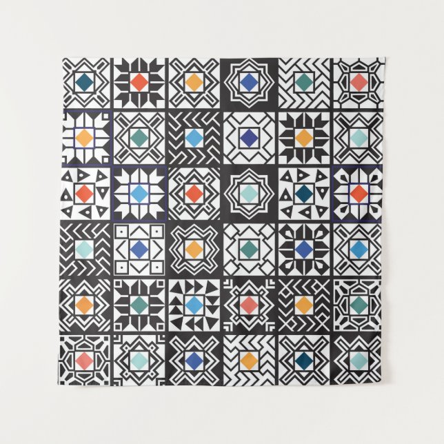 Patchwork Maori: Ethnisches Teppichdesign. Wandteppich (Vorderseite)