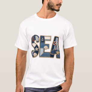 Patchwork-Meer-Quilted-PNG-Küsten-Nähdesign T-Shirt