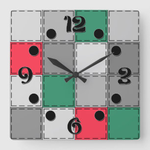 Patchwork mehrfarbig rustikal Retro Sechziger Quadratische Wanduhr