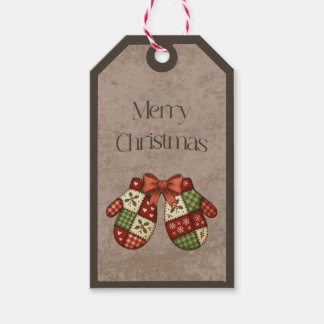 Patchwork Mittens in Christmas Colors Gift Tag Geschenkanhänger