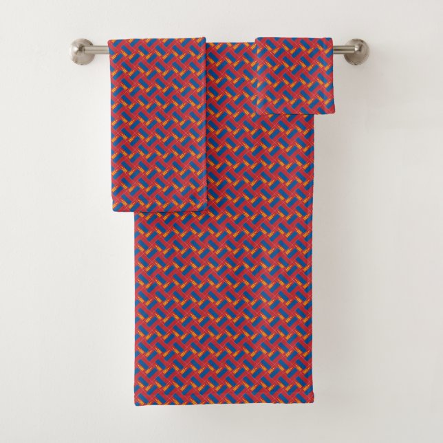 Patchwork Mongolische Flaggenmuster Badhandtuch Set (Insitu)
