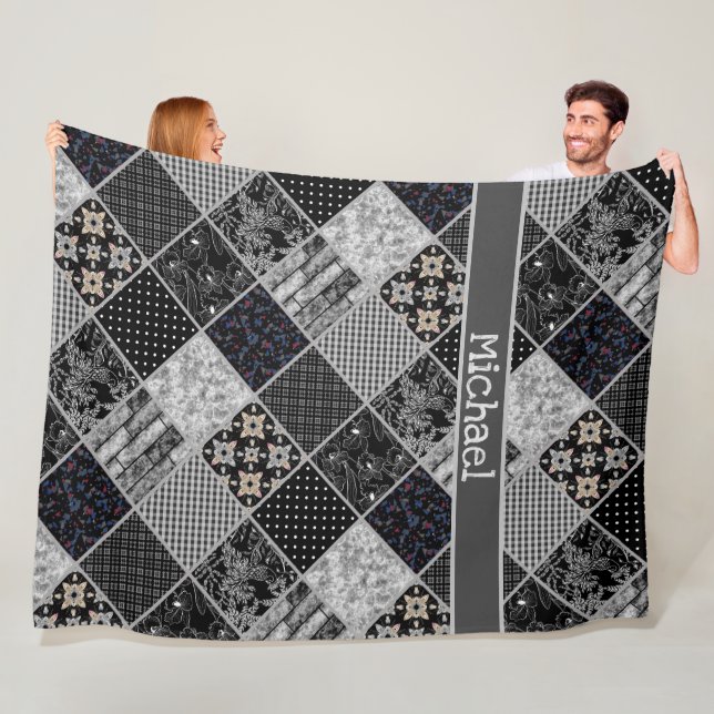 Patchwork monochrom schwarz-grau-weiß Patchwork qu Fleecedecke (Beispiel)