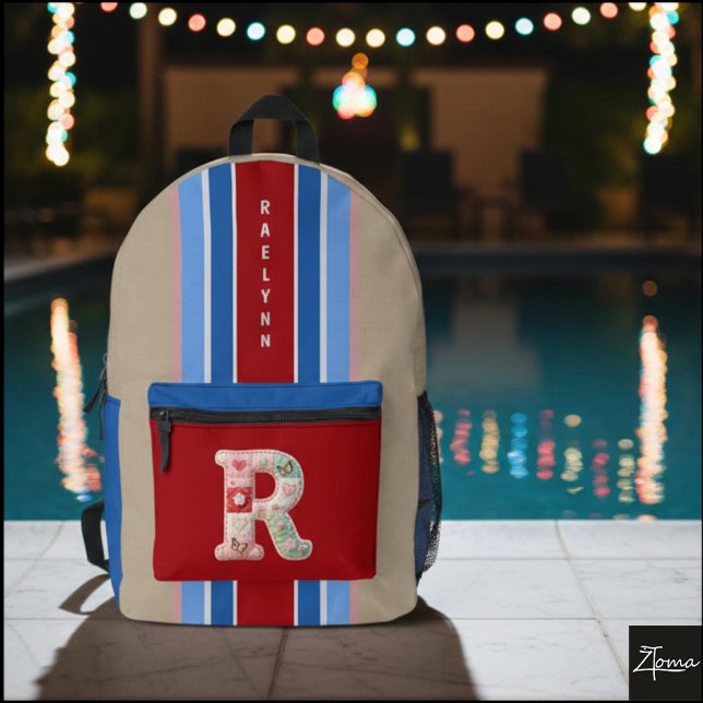 Patchwork-Monogramm-Gestreifter-Rucksack-Quilted  Bedruckter Rucksack (Von Creator hochgeladen)